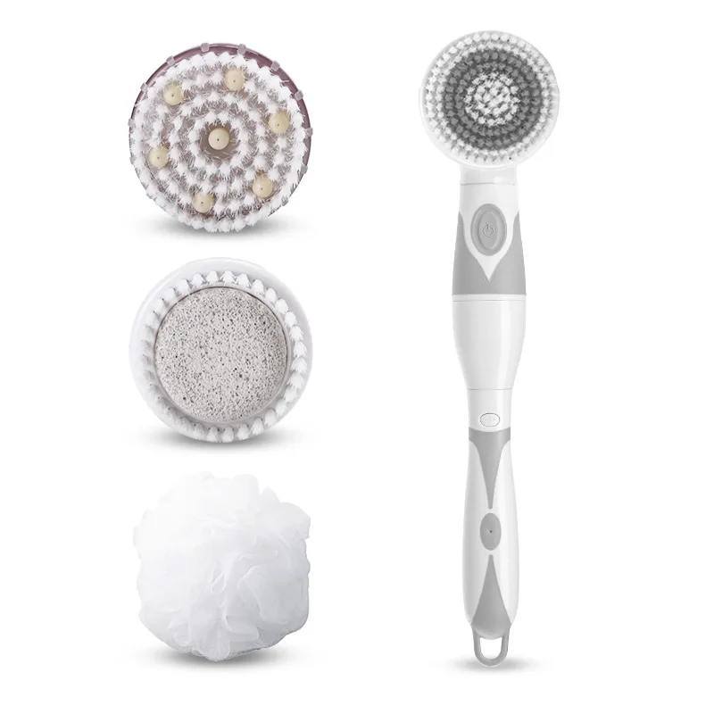 Electric Spin Scrubber Shower Cleaning Silicone Bath Brush Massage Brush Long Handle Bath Brush