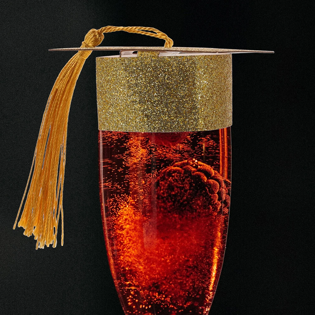 

24pcs Graduation Cup Decoration Tassel Hat Goblet Topper Party Favor Glass Cover Mini Cap Bottle Toppers