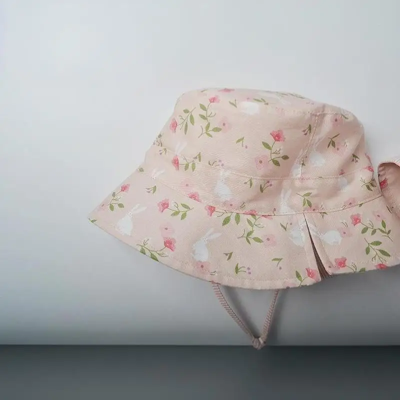 Atmungsaktiver Baumwoll-Doppelseitiger Sonnenhut für Babys, atmungsaktiv und sonnenschützend, dünner Bucket-Hut mit Cartoon-Print – Detail 9