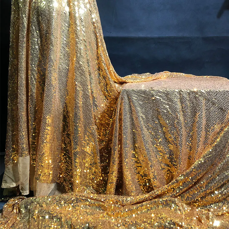 Tecido de lantejoulas brilhantes douradas costura vestido de casamento, vestido de noite, traje de palco DIY decoração de casamento tecido de designer
