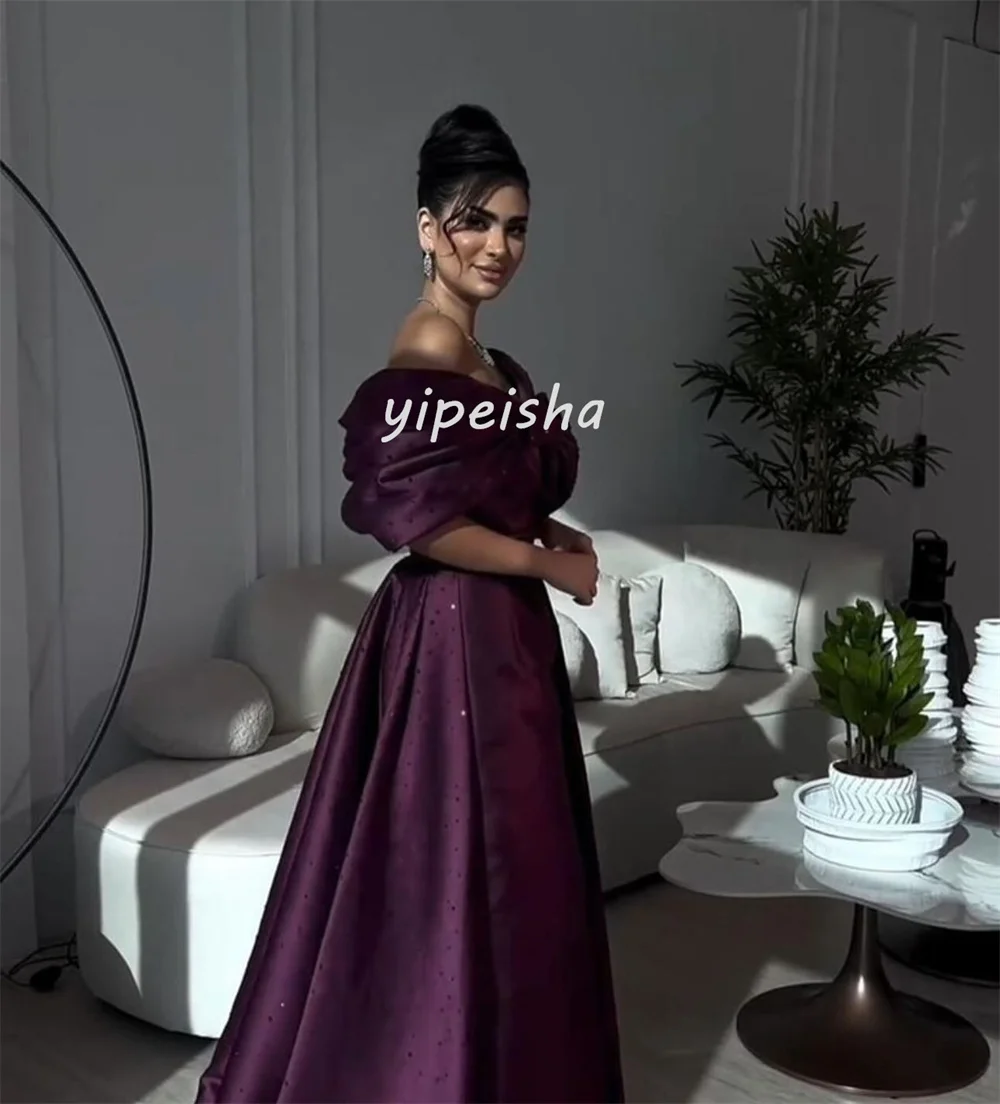 カスタマイズされた高品質の絶妙なシャルムーズプリーツ A ラインオフショルダーロングドレスオーダーメイドのオケージョンドレスマッチングエレガント