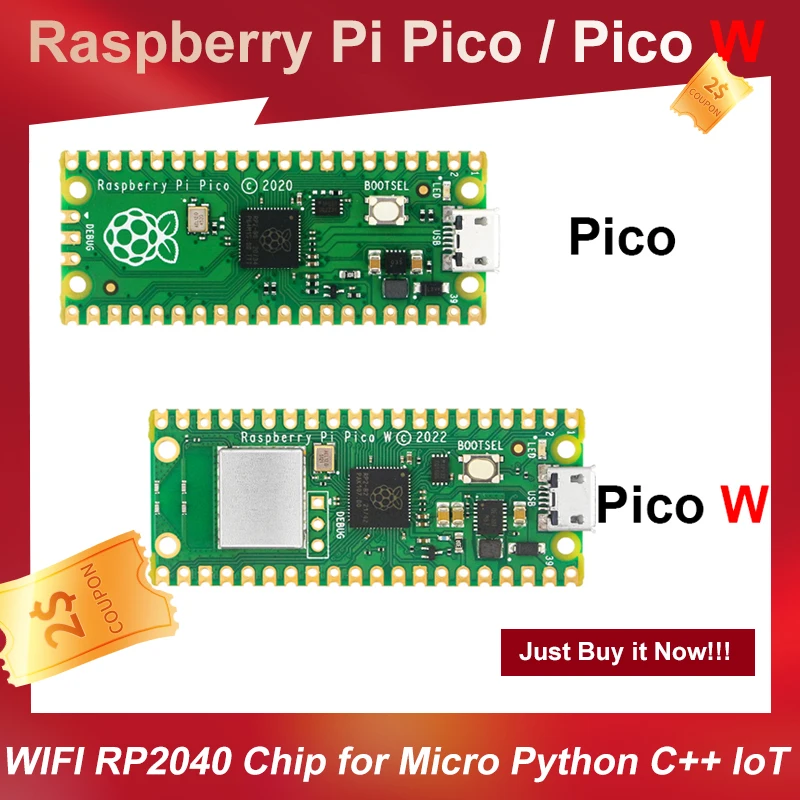 Official Raspberry Pi Pico W RP2040 Microcontroller Development Board with Wireless WiFi Pico WH Module for Micro Python C++ IoT