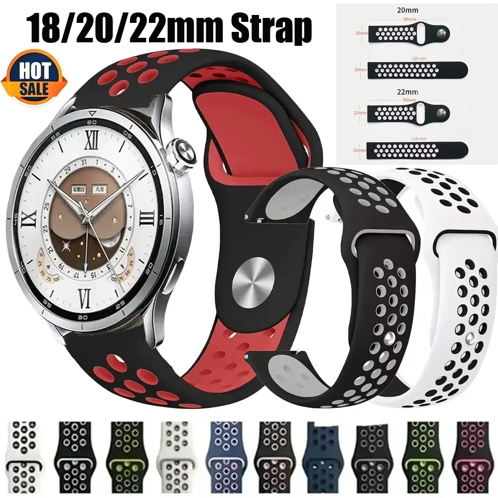 18/20/22mm Soft Silicone Strap for Xiaomi Watch S5-4-3 Comfortable Band Oneplus 4/Lite/3/2 Amazfit Bip 6 Max OPPO Watch X3 Mini