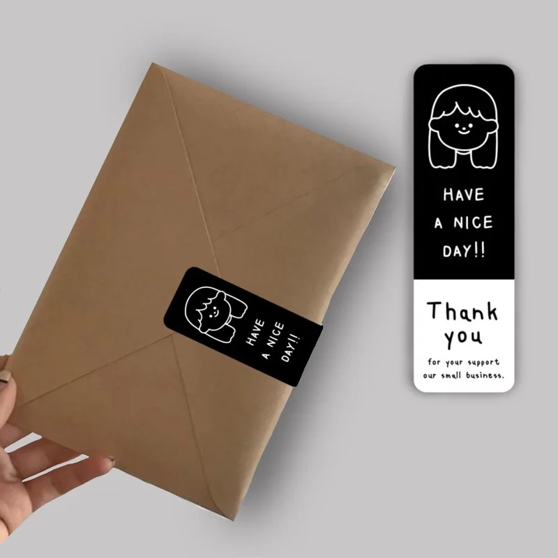 3*9 Black Rectangular Thank You Sticker Gift Box Packaging Seal Sticker Bouquet Coffee Cup Shop Packaging Decorative Sticker