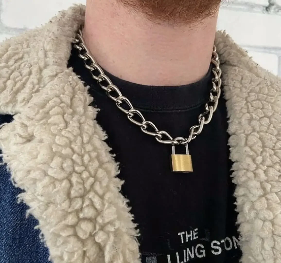 

Retro Punk Fashion Exaggerated Thick Chain Necklace Simple New Couple Multi-Layer Lock Necklace Unisex Jewelry Accessories