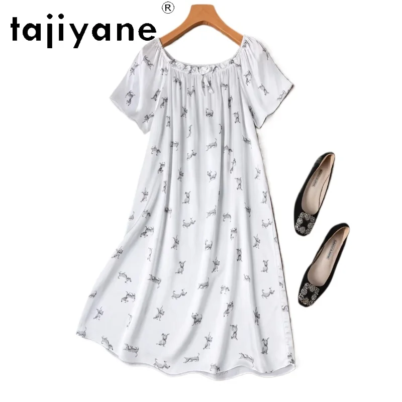 

TAJIYANE 100% Mulberry Silk Night Dress Woman White Nightgowns Dresses 2026 Summer Real Silk Sleepwear Women Clothing пижама