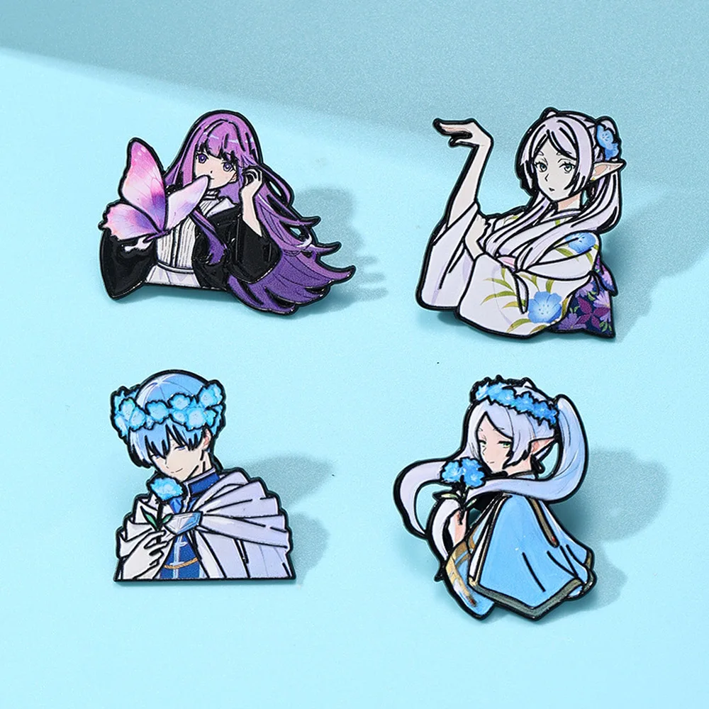 4er-Set niedliche Sousou no Frieren Emaille-Pins – Frieren: Nach dem Ende der Reise Reversnadel für Cosplay-Fans als Geschenk
