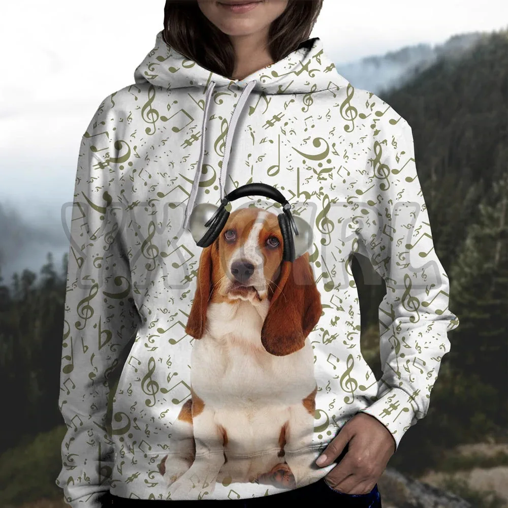 

Great Music With Basset Hound 3D Printed Hoodies Unisex Pullovers Funny Dog Hoodie Casual Street Tracksuit