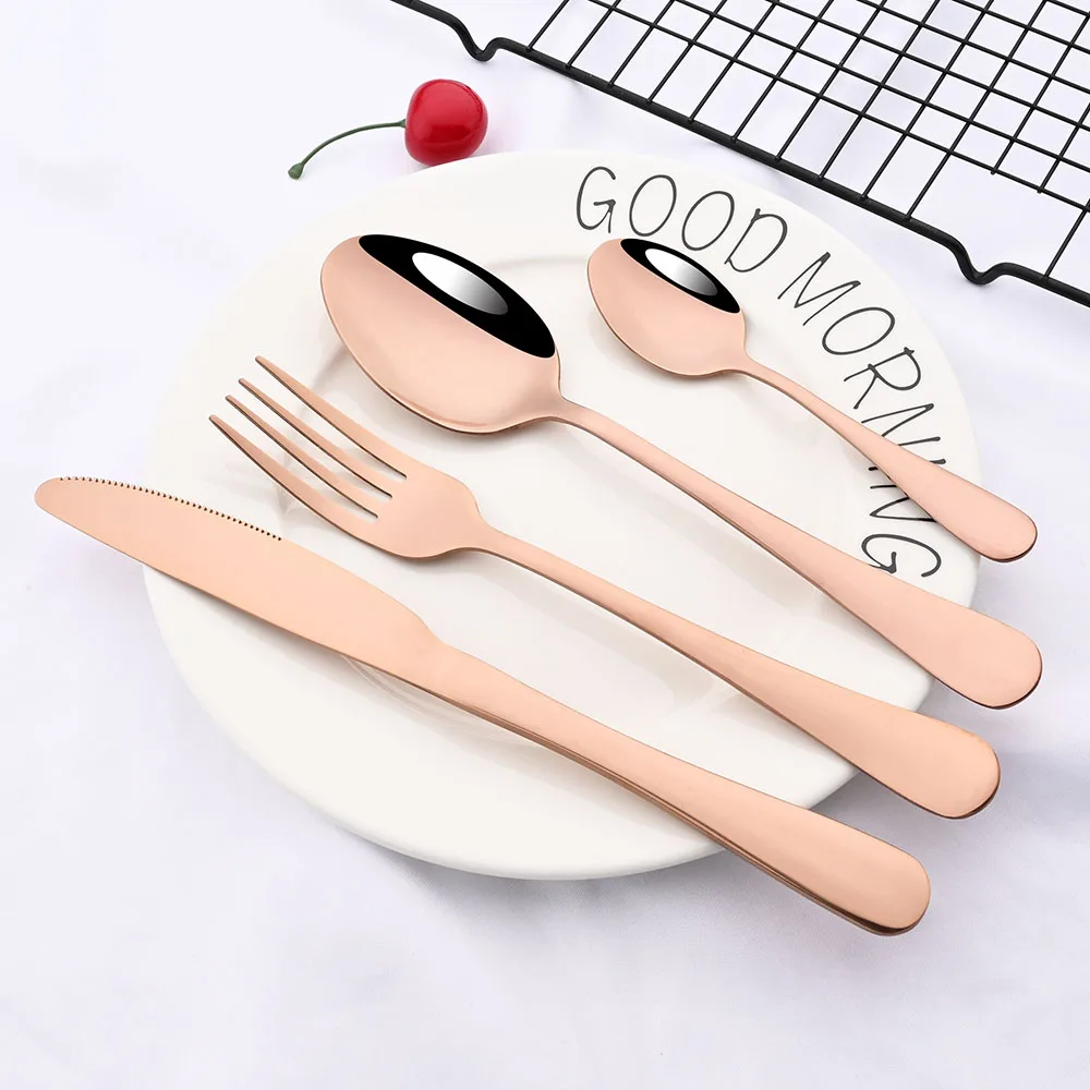 Pink Gold Cutlery Set Stainless Steel Dinnerware Set 16Pcs Knives Forks Coffee Spoons Flatware Set Kitchen Dinner Tableware Set