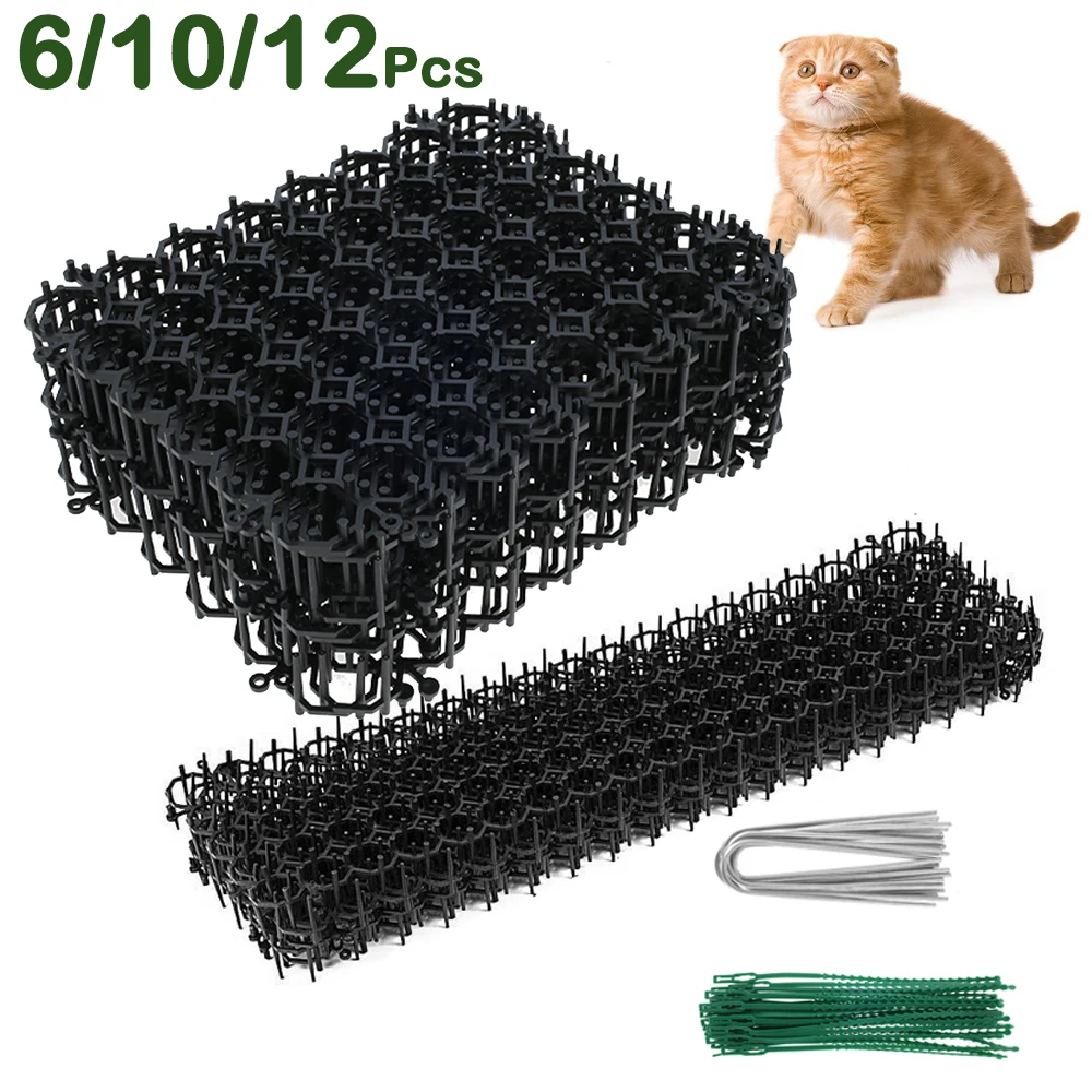 10/12pcs Garden Anti-Cat Prickle Mat Cat Scat Mat z kolcami uziemiającymi i opaskami kablowymi Keep Cat Dog Away Digging Repellent Mat