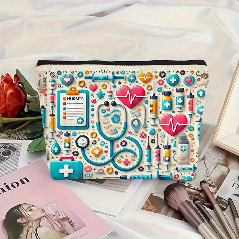 1pc Dual-Sided Printed Nurse Survival Kit Makeup Bag | Portable Travel Organizer with Zipper Closure for Toiletries & Cash