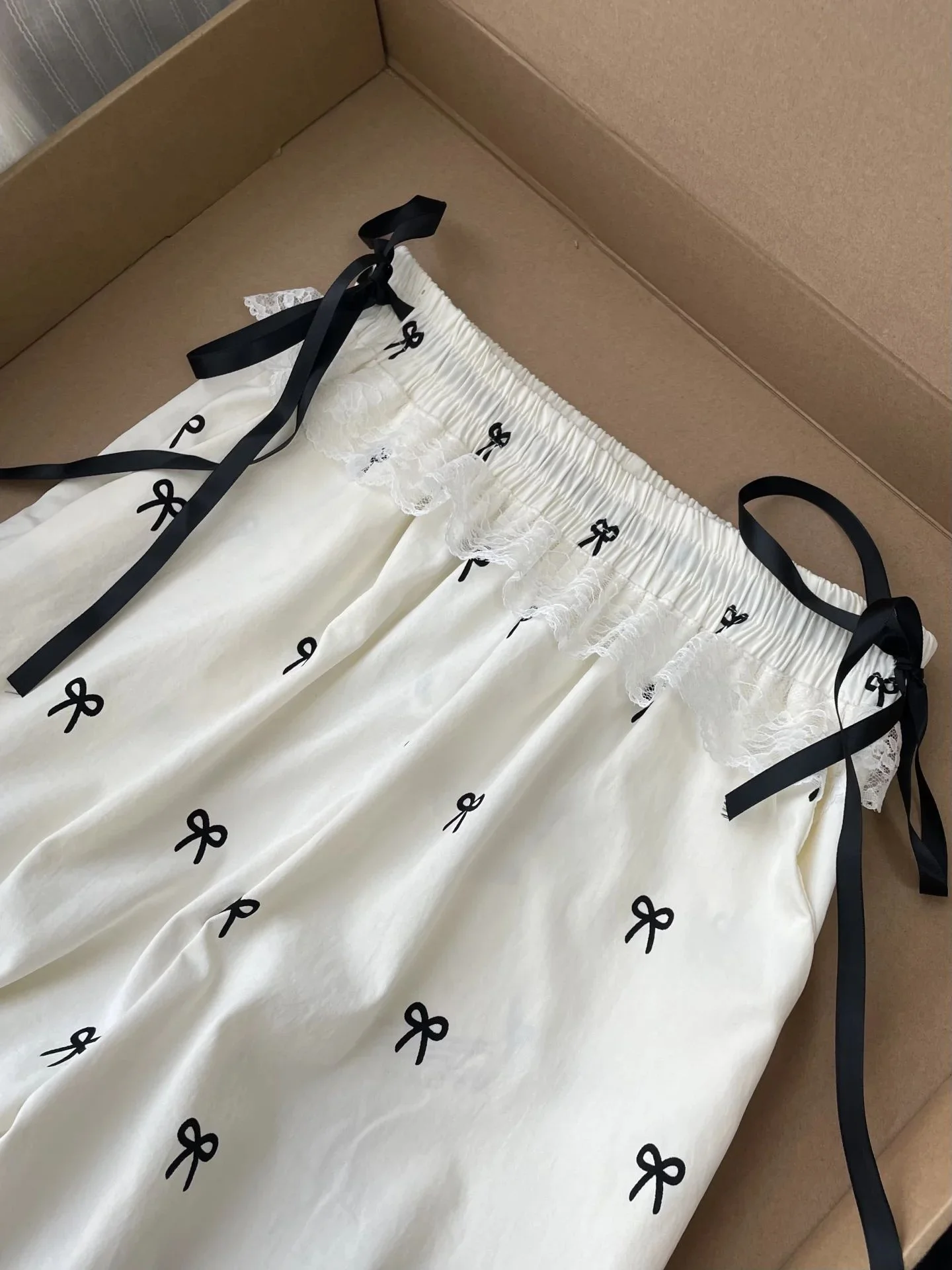 Pantalon taille haute avec nœud en dentelle pour femme, ample, jambe droite, décontracté, jambes larges, petite taille, assorti, automne