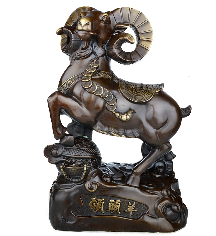 38CM huge Efficacious HOME OFFICE Talisman-The town house Money Drawing thriving business FENG SHUI Leading sheep bronze statue