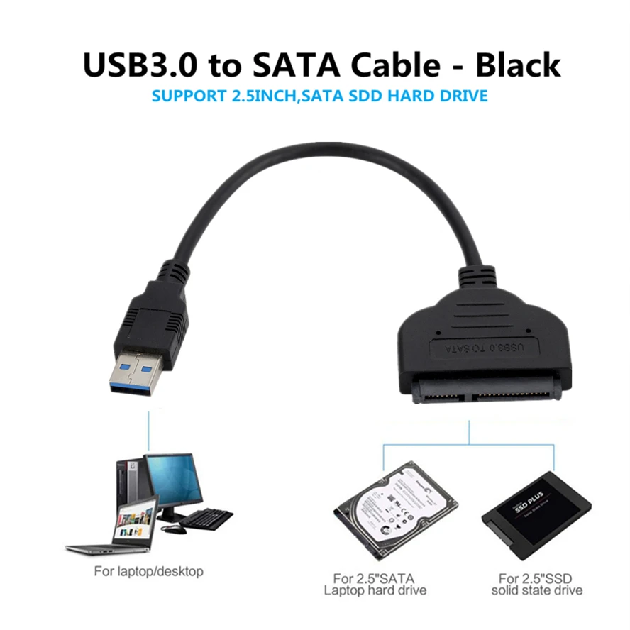 Cable y adaptador de hasta 6 Gbps, compatible con disco duro externo HDD SSD de 2,5"