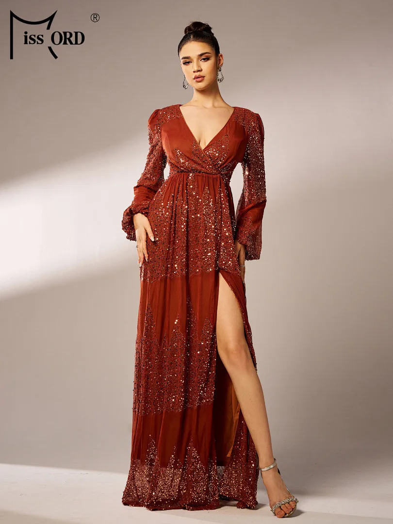 

Missord New 2026 V Neck Sequin Split Evening Gown Wedding Birthday Party Elegant Beautiful Women's Graduation Maxi Dresses