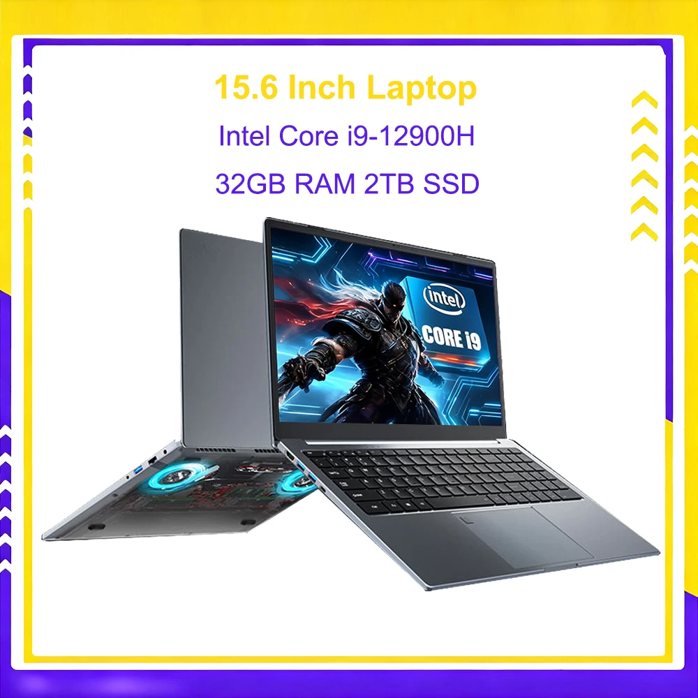 15.6 Inch Laptop Intel Core i9-12900H 32GB RAM 2TB SSD Window 11 Por 2*DDR4 2*M.2 SSD Ultrabook Notebook Fingerprint Unlock