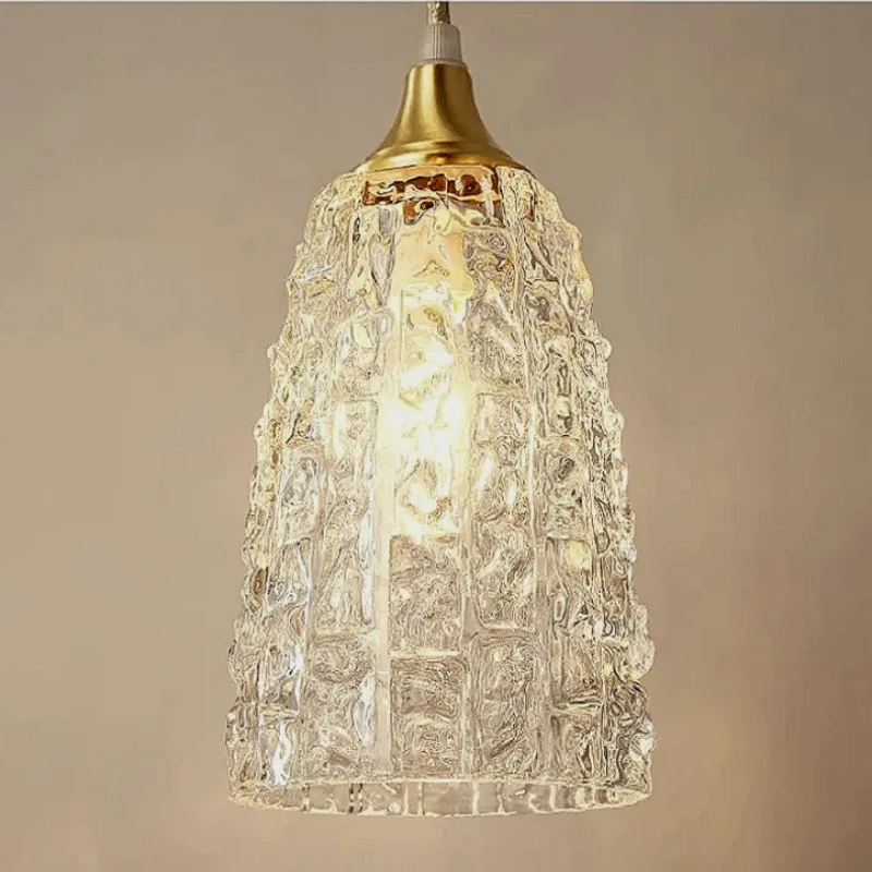 Vintage Brass Ice Sculpture Cracks Glass Pendant Lamp Living Room Bedroom Hallway Long Cord Atmosphere Luxury Loft Droplight