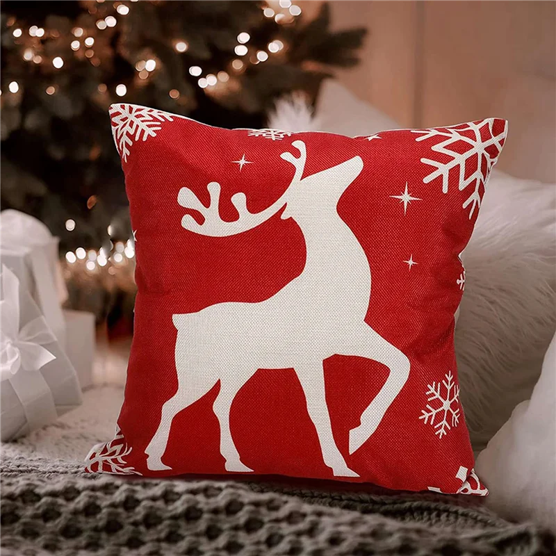 Christmas Pillow Covers 18x18 Set of 4 Christmas Decorations Farmhouse Throw Pillowcase Cushion Case for Home Decor
