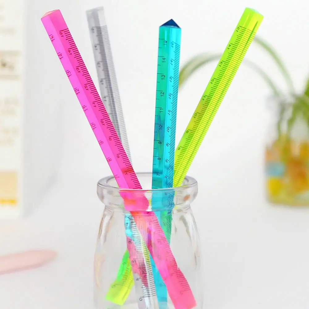 Quartz Colorful Straight 20cm Measuring Scale Transparent Stationery Supplies Triangular Ruler Kids Gift Drafting Accessories