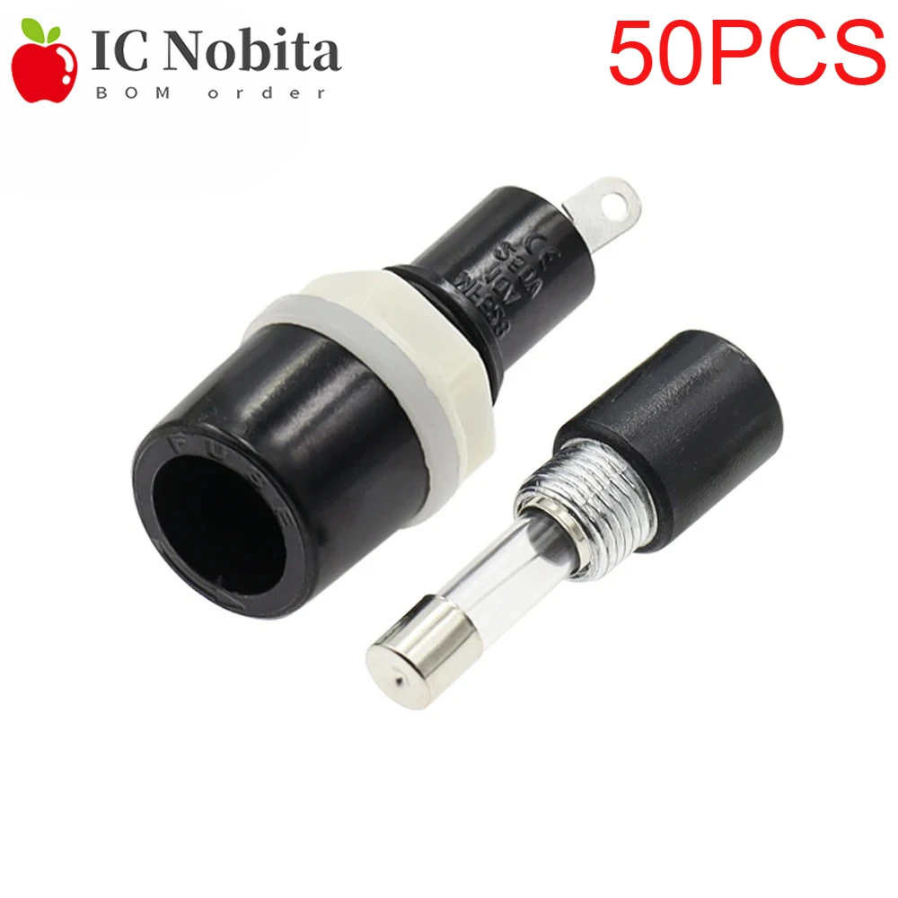 

50PCS MF-528 5*20mm Fuse Holder Rotating Nut Installation 5x20mm Black Flat Tube Type Crosshead Screw Cap Fuse Holder 10A 250V