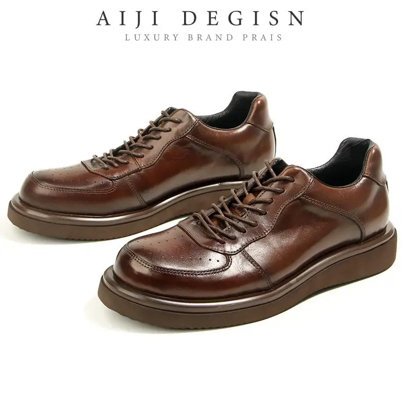 

Waxed Horseskin Casual Men's Shoes,all Leather Sports Shoes High-quality Sneakers Original Genuine Leather Luxury Shoes