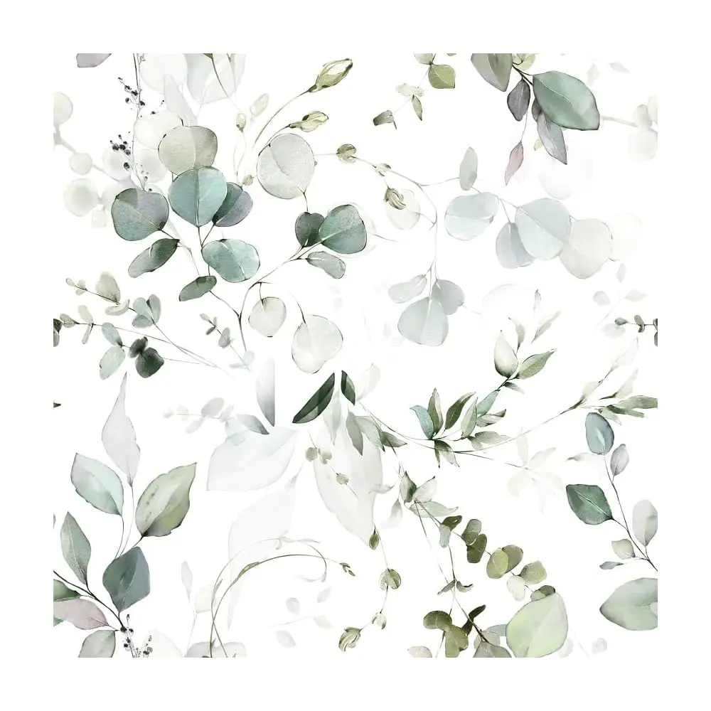 

B002 Floral Wallpaper Peel And Sti Eucalyptus Leaves Green/White Vinyl Self-Adhesive Wallpaper For Bedroom, Living Room, Kids