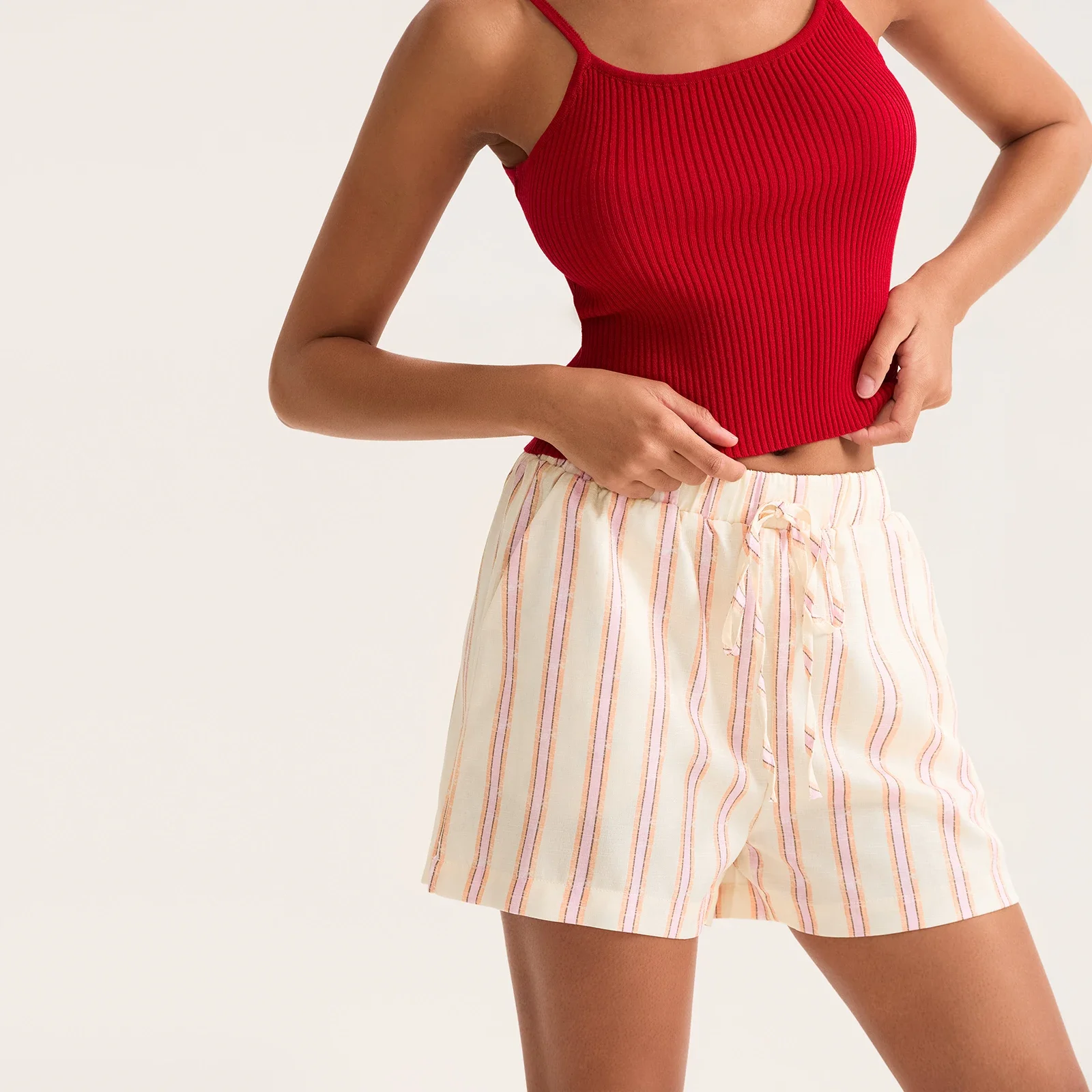 Lässige Boxershorts für Damen elastische Taillen streifen bedrucken Shorts mit weitem Bein und Taschen