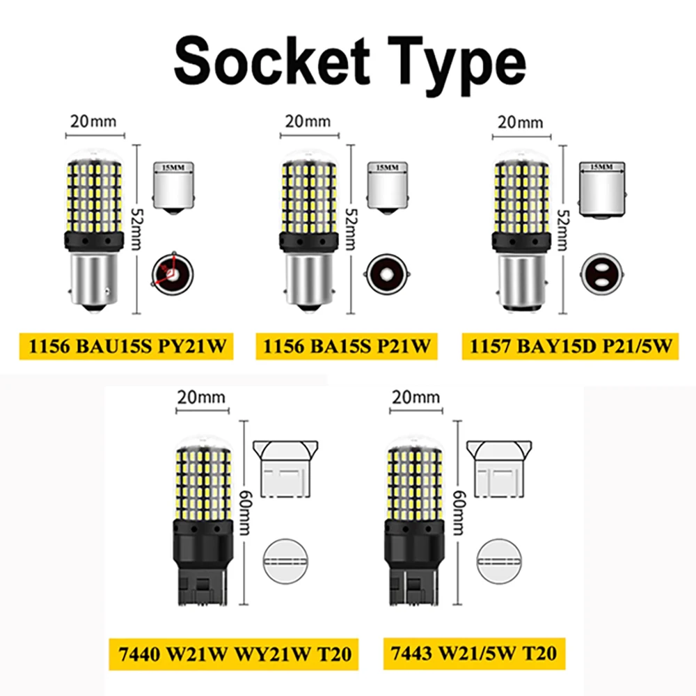 Wholesale 50pcs Car LED 1156 BA15S P21W BAU15S PY21W 1157 BAY15D 7443 LED Bulbs 144SMD CanBus Lamp Reverse Turn Signal Light