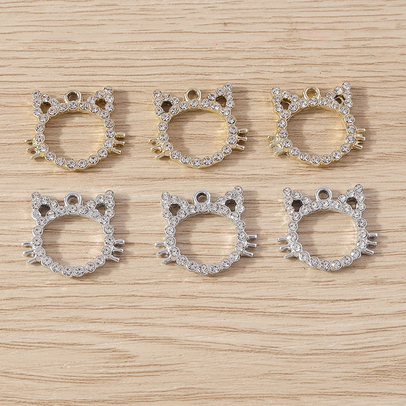 Tusember 10 Stück Legierungs-Kätzchen-Anhänger mit glänzenden Kristallen für die Herstellung von handgefertigtem Schmuck, DIY-Zubehör, Halsketten, Ohrringe, Bastelarbeiten – Detail 2