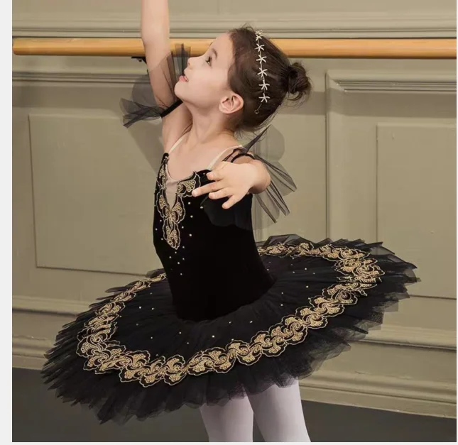 Disfraz de Lago de los cisnes para niños, tutú de Ballet, vestido de bailarina profesional, vestido negro de baile, 1 unidad por lote