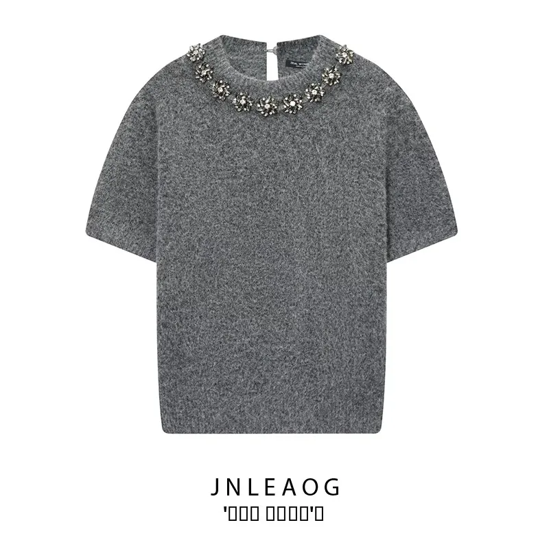 

JNLEAOG круглый Ne Beaded ort Sve Вязаный свитер Street Sle Полиэфирное волокно Теплость Осень Зима Женская мода