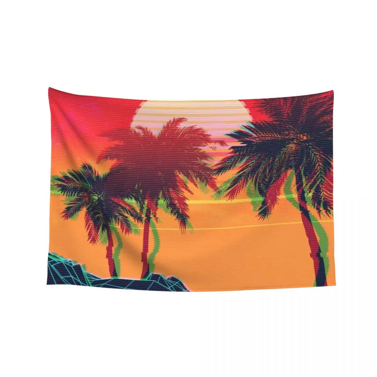

Vaporwave landscape with rocks and palms Tapestry Wall Decor Hanging Room Decorations Aesthetic Decorative Wall Mural Tapestry