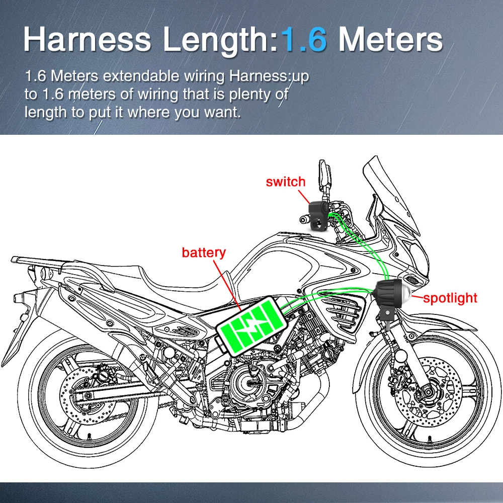 Motorcycle Headlight Wire LED Spotlight Wire And Cable Switch 12v 14AWG Relay Harness Kit Fuse For Refitting Fog Light Spotlight