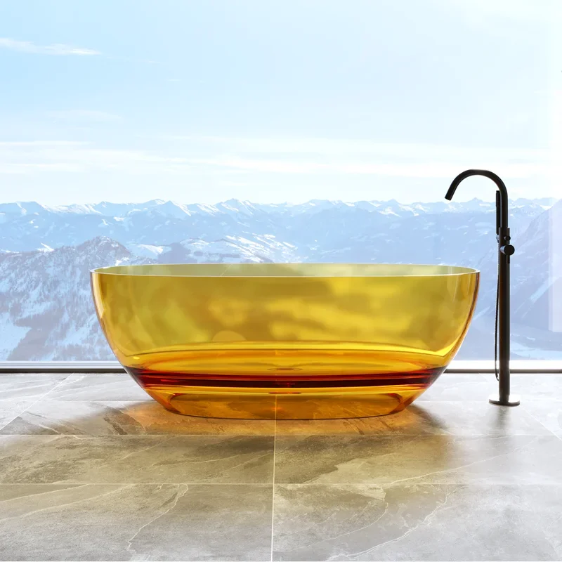 Независимая встроенная овальная прозрачная смоляная ванна из искусственного камня. Ванна хрустального цвета для дома и отеля.