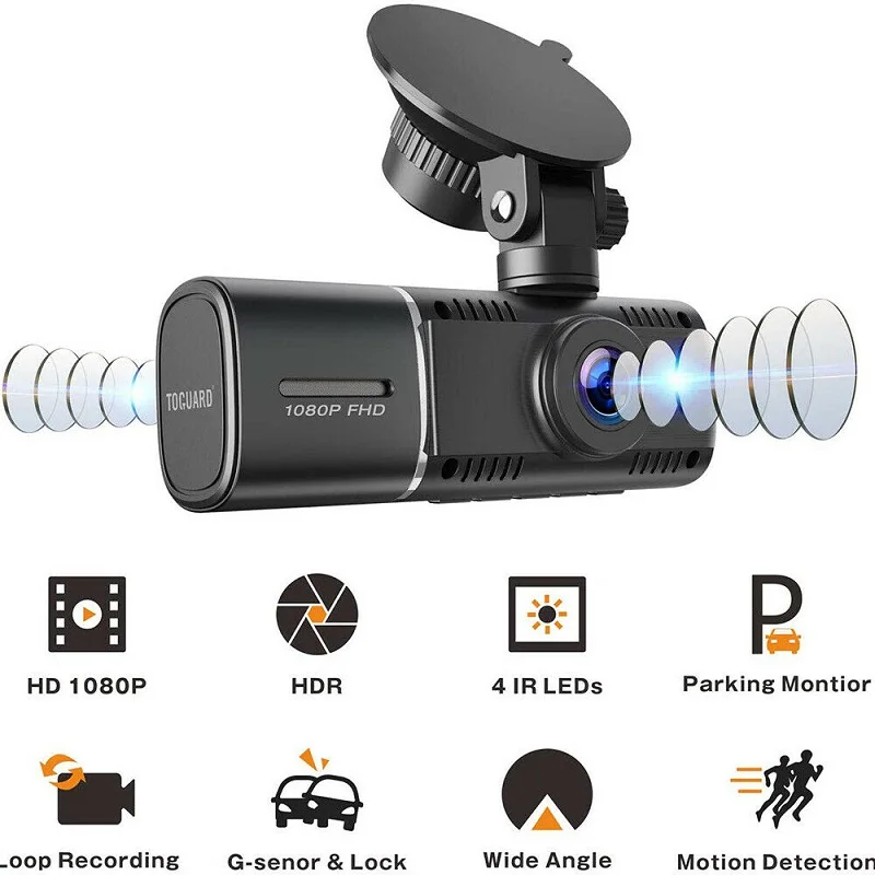 Car Dash Cam DVR Camera Video Recorder Cam Front and Rear Camera 1080P HD Dual Lens Recorder Night Vision Driver Recorder