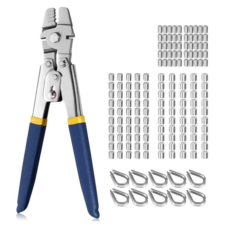 

Wire Rope Crimping Tool Set For Wire Crimpers 0.1-2.2 Mm With 150 Aluminum Double Tube Ferrules And 10 Ejector Pins