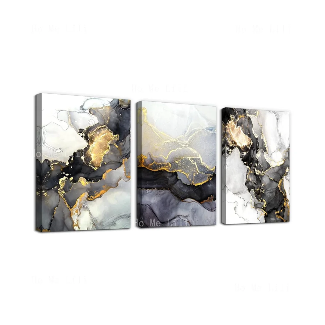 3 Piece Modern Abstract Ink Paintings Wall Art Set Ready To Hang Ideal For Living Room Bathroom Kitchen Dining Room Office