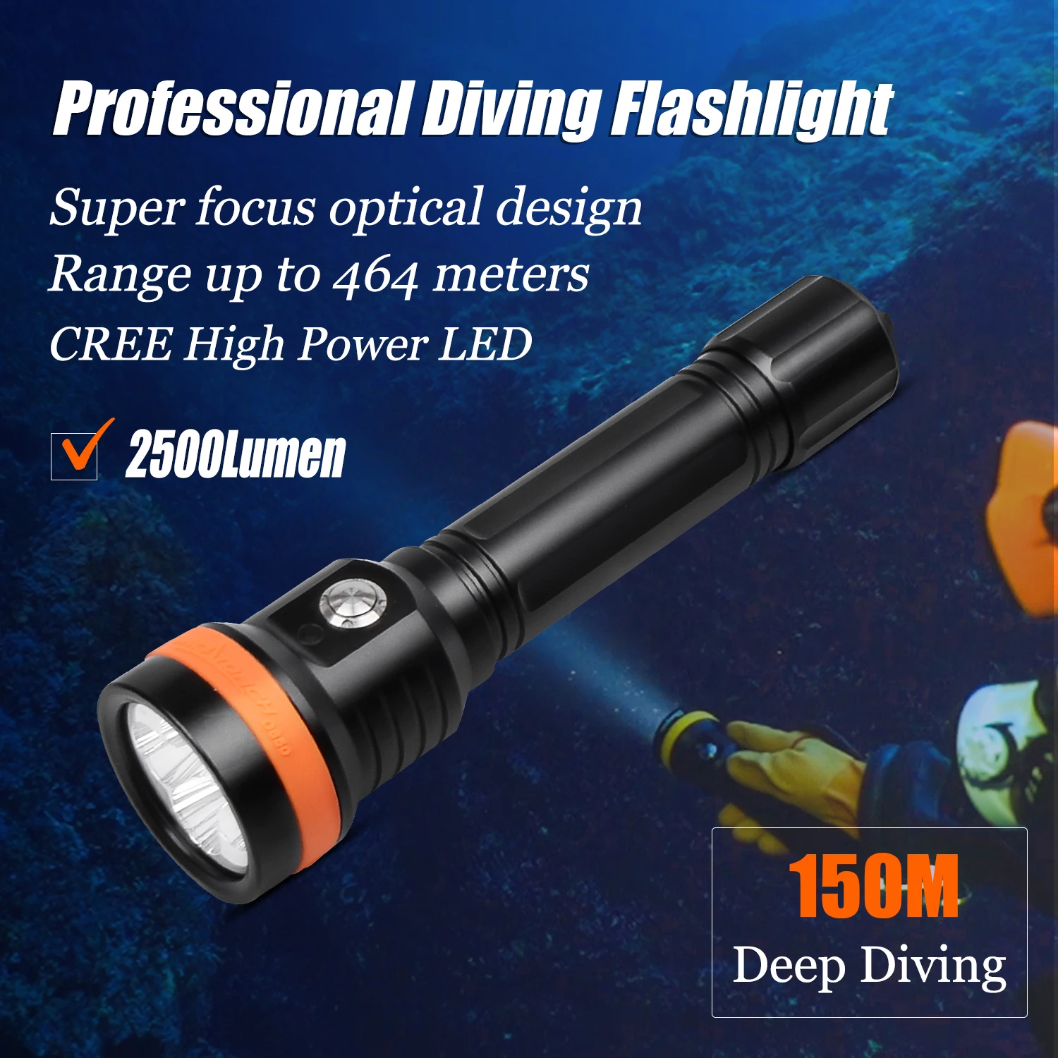 ORCATORCH D850 Professional Diving Flashlight Underwater Lantern Lamp 26650 Rechargeable Batteries LED Diving Torch Scuba Light