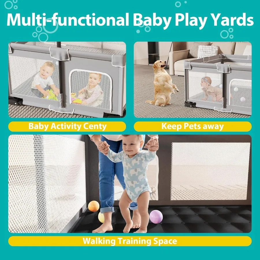 روضة أطفال قابلة للطي للأطفال الصغار مقاس 50 × 50 بوصة قلم لعب محمول قابل للطي مع مقودين داخليًا وخارجيًا