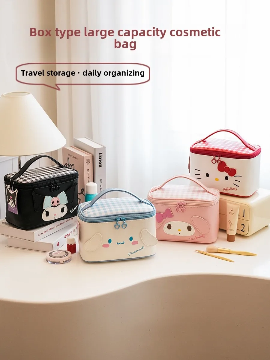 

Sanrio Kuromi Hello Kitty Cinnamoroll, простая милая косметичка с героями мультфильмов, большая вместительная высокоэстетичная дорожная портативная сумка для хранения