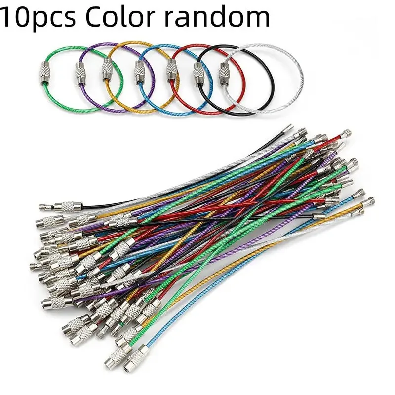 Colorful Stainless Steel Wire Keychain Ring, Screw Lock