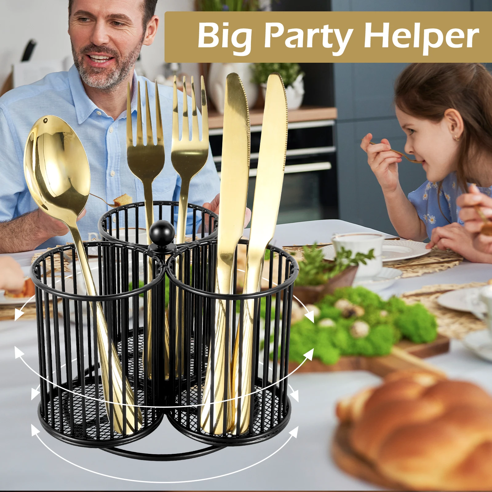 Multifunctional Utensil Storage Holder 360° Rotating Metal Chopstick Spoon Drainer Cutlery Knife For Drain Racks Kitchen Tools
