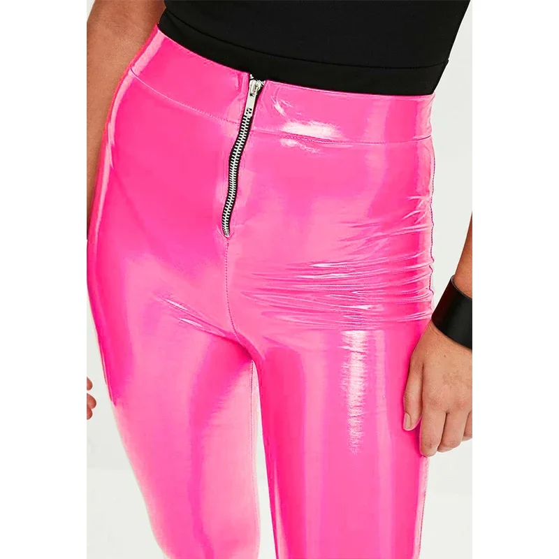 Women Sexy Bodycon Latex Leather Pants Zipper Pants Slim Warm Black Pencil Trouser Skinny Pu Patent Leather Leggings Custom