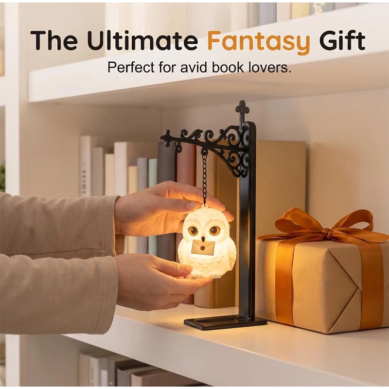 Retro Luminous Owl Metal Bookshelf Lamp 3D Wrought Iron Hanging Magic Moltres Ornaments Led Family Book Corner Decoration Gift