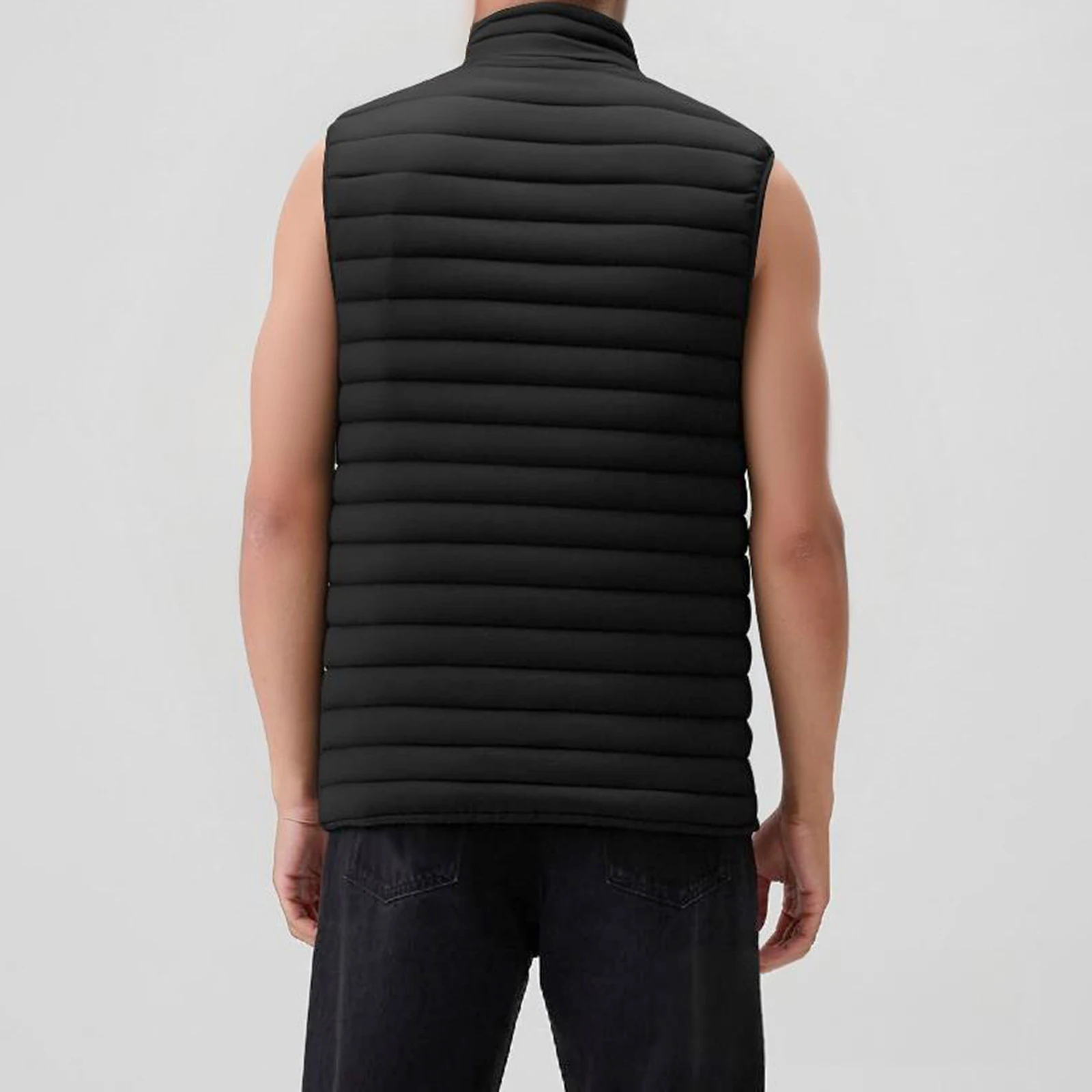Men's Sleeveless Puffer Vest Solid Color Stand Collar Quilted Zipper Front Warm Outerwear