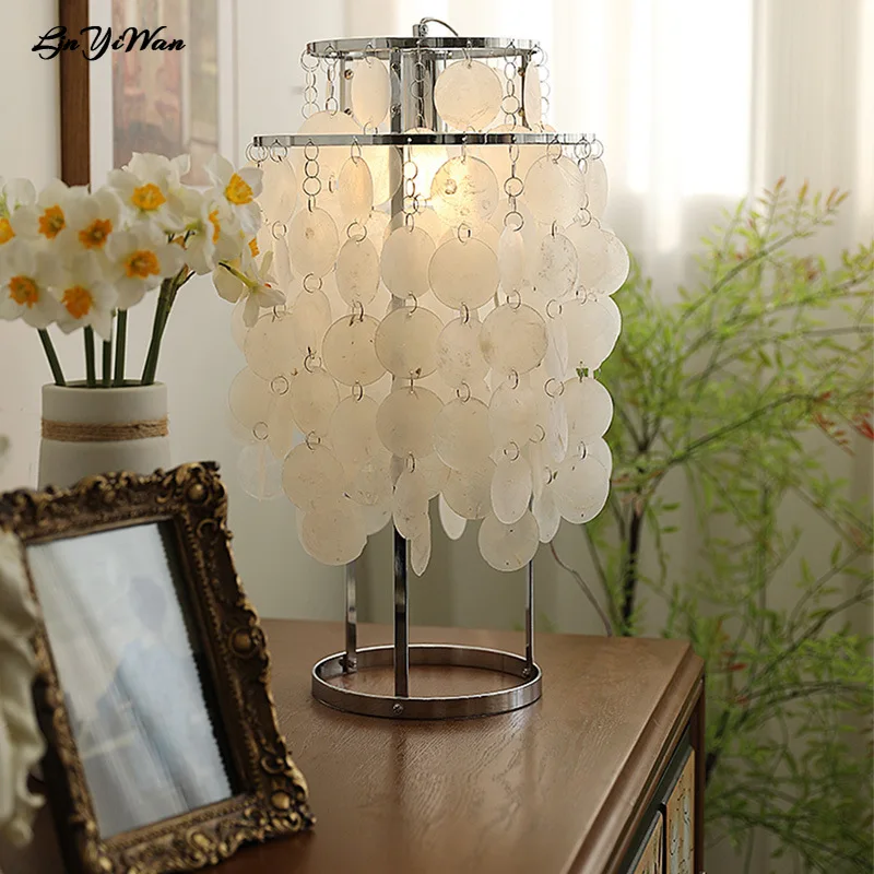 Shell bedside table lamp pearl fritillary wind chime decoration creative living room bedroom study home stay table lamp