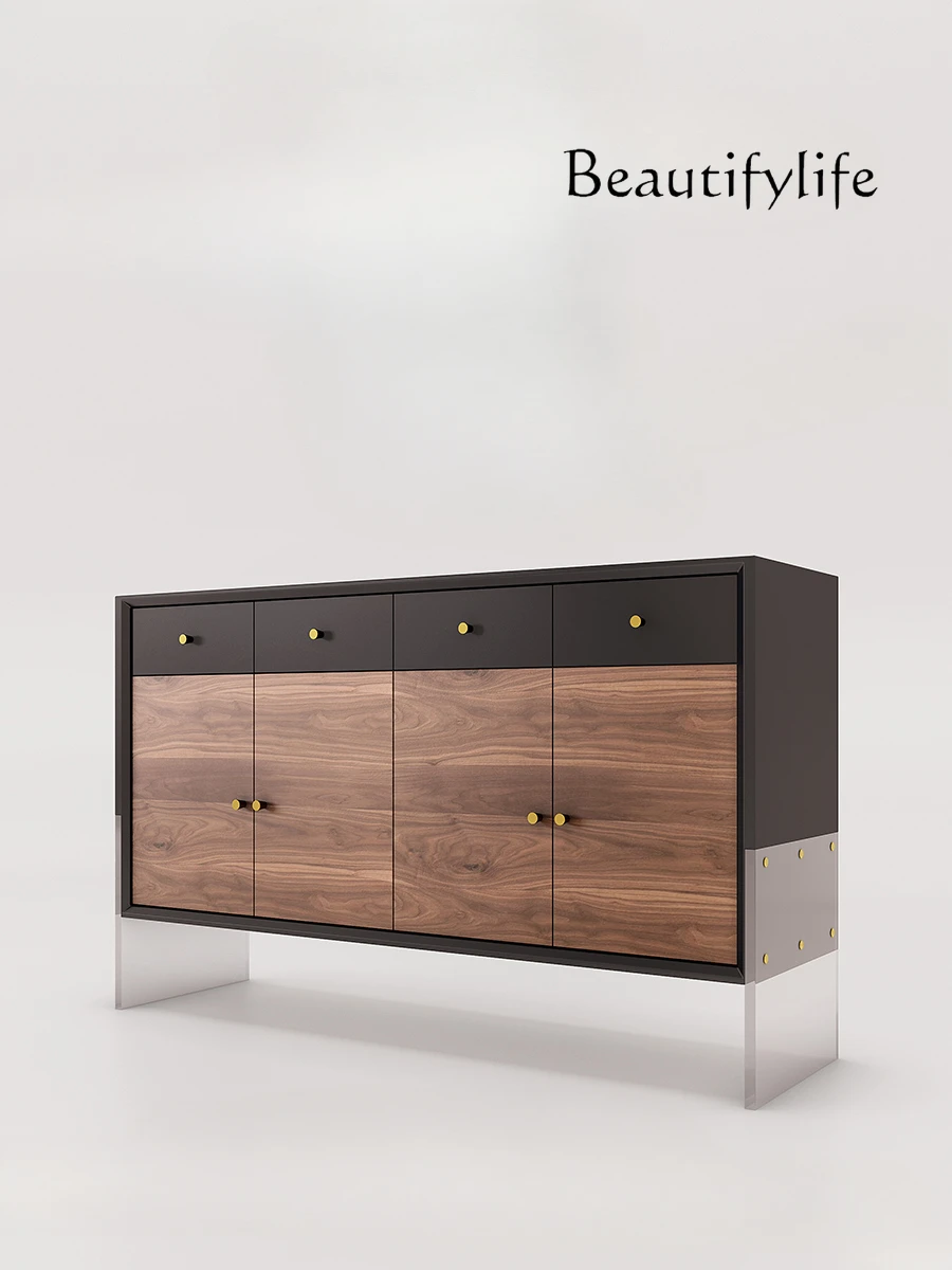 

Solid Wood Entrance Cabinet Bedroom Modern Minimalist Italian Black Walnut Storage Cabinet Living Room Chest of Drawer