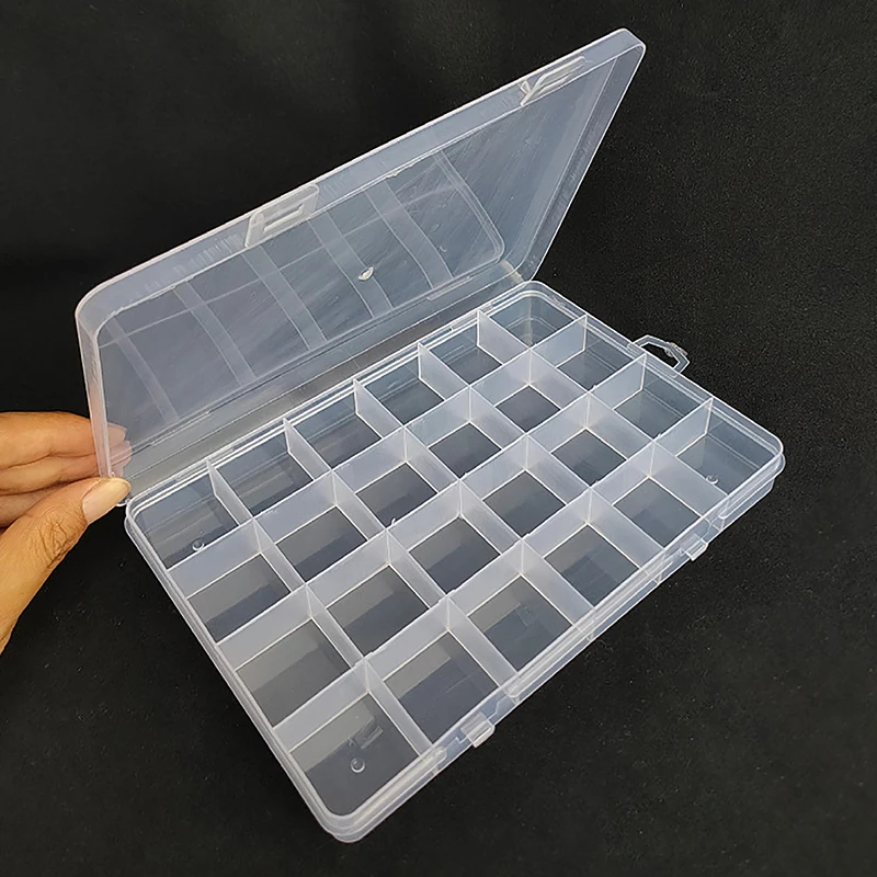 24Grids Plastic Storage Jewelry Box Compartment Adjustable Container Beads Earring Box Jewelry Rectangle Box Case