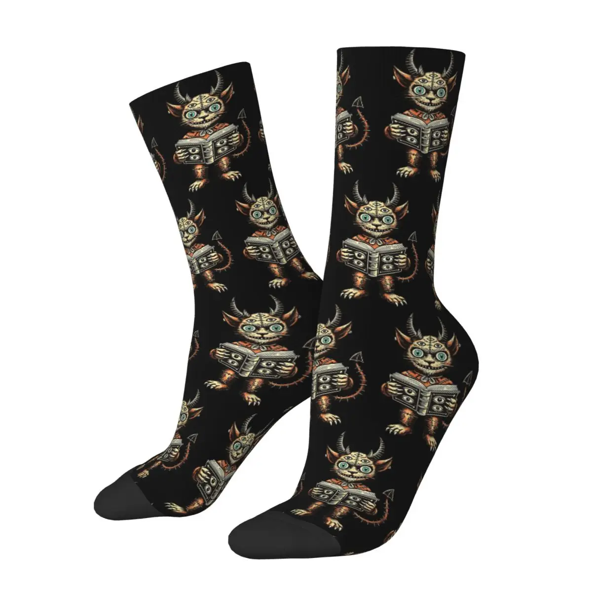 Creepy Demon Cat Goth Cat Owner Socks Harajuku Sweat Absorbing Stockings All Season Long Socks Accessories for Unisex Gifts