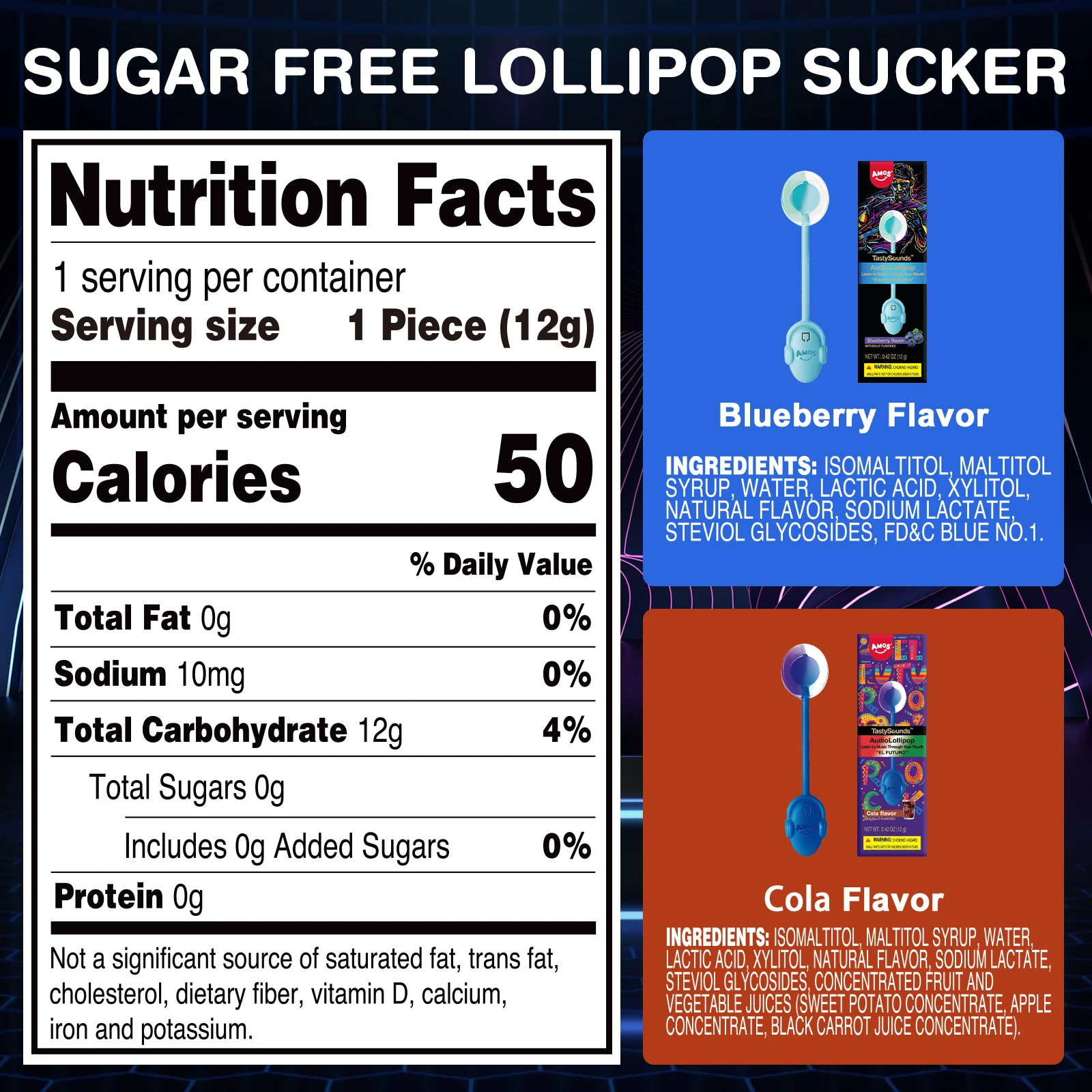 Permen Musik Bone Conduction Amos TastySounds Audio Singing Smart Lollipop Hadiah Rasa Blueberry&Cola